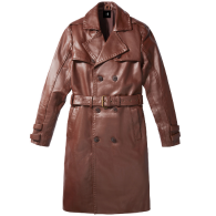 Brown Leather Belted Trench Coat