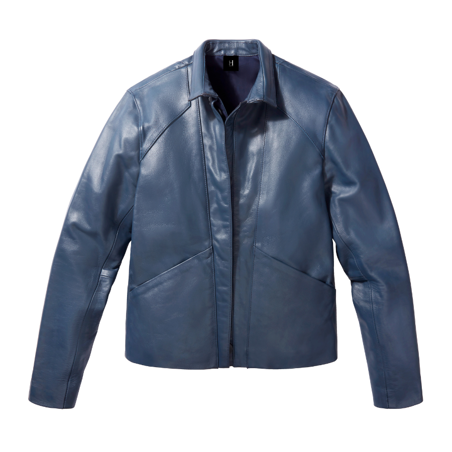 Navy Leather Overshirt